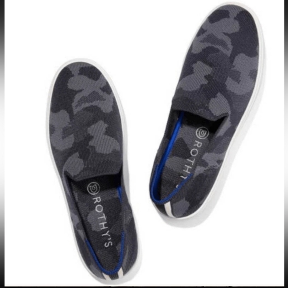 Rothy's The Original Slip On Sneaker Loafers Camo - Black and Gray Size 8